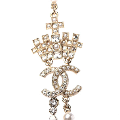 Chanel Pearl Crystal CC Crown Multi Strand Necklace Gold 3 of 4