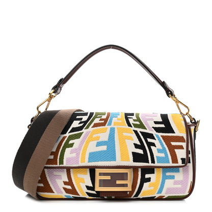 Fendi X SARA COLEMAN Canvas Vitello King Seta FF Fish Eye Embroidered Baguette Grezzo Multicolor Ghianda 1 of 12