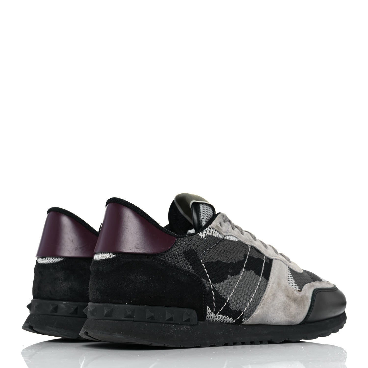 Valentino Garavani Mesh Fabric Suede Camouflage Mens Rockrunner Sneakers 42 Grigio Anthracite Black 4 of 9