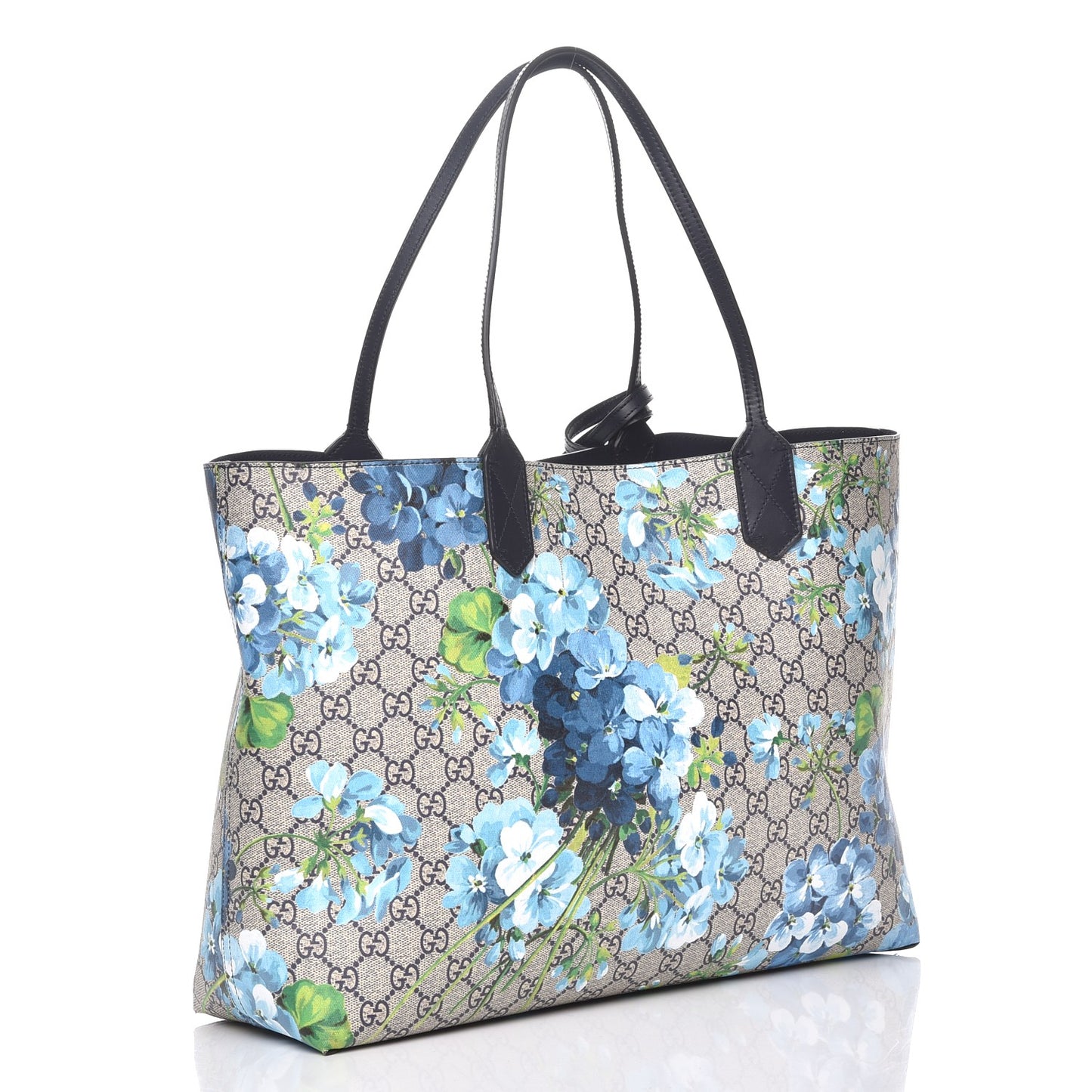 GG Supreme Monogram Blooms Medium Reversible Tote Beige Blue Navy