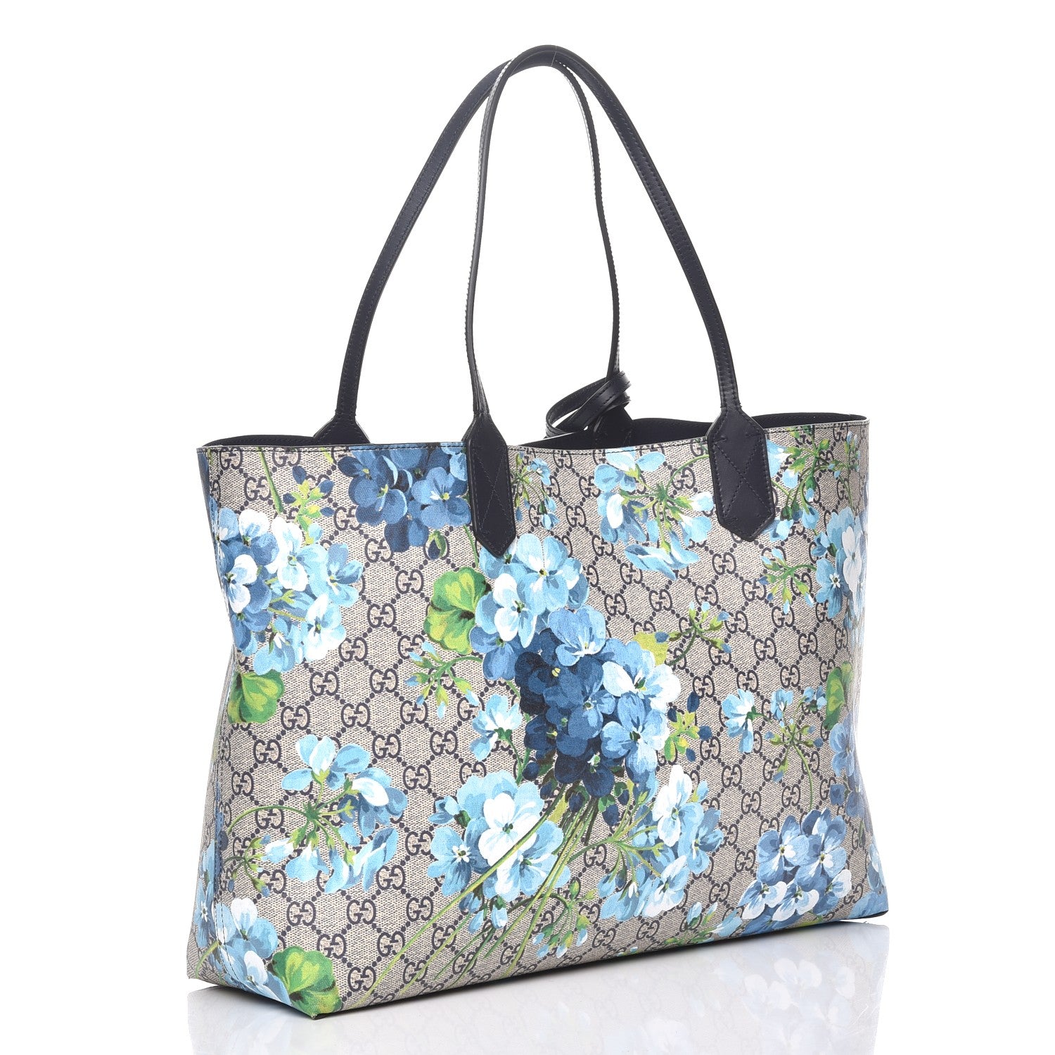 Gucci GG Supreme Monogram Blooms Medium Reversible Tote Beige Blue Navy 5 of 12