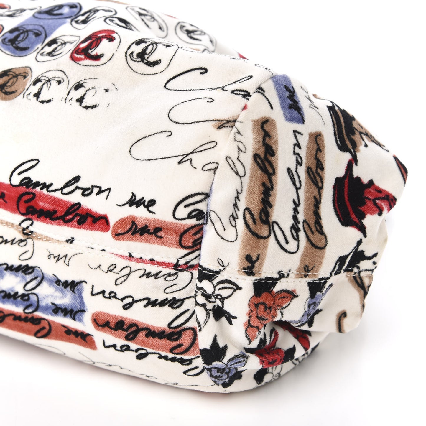 Velour Camellia Print Frame Bag White