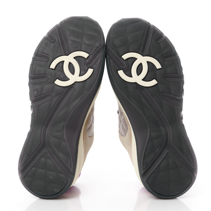 Chanel Mesh Suede Calfskin CC Sneakers 40 Light Beige Purple Beige 5 of 10
