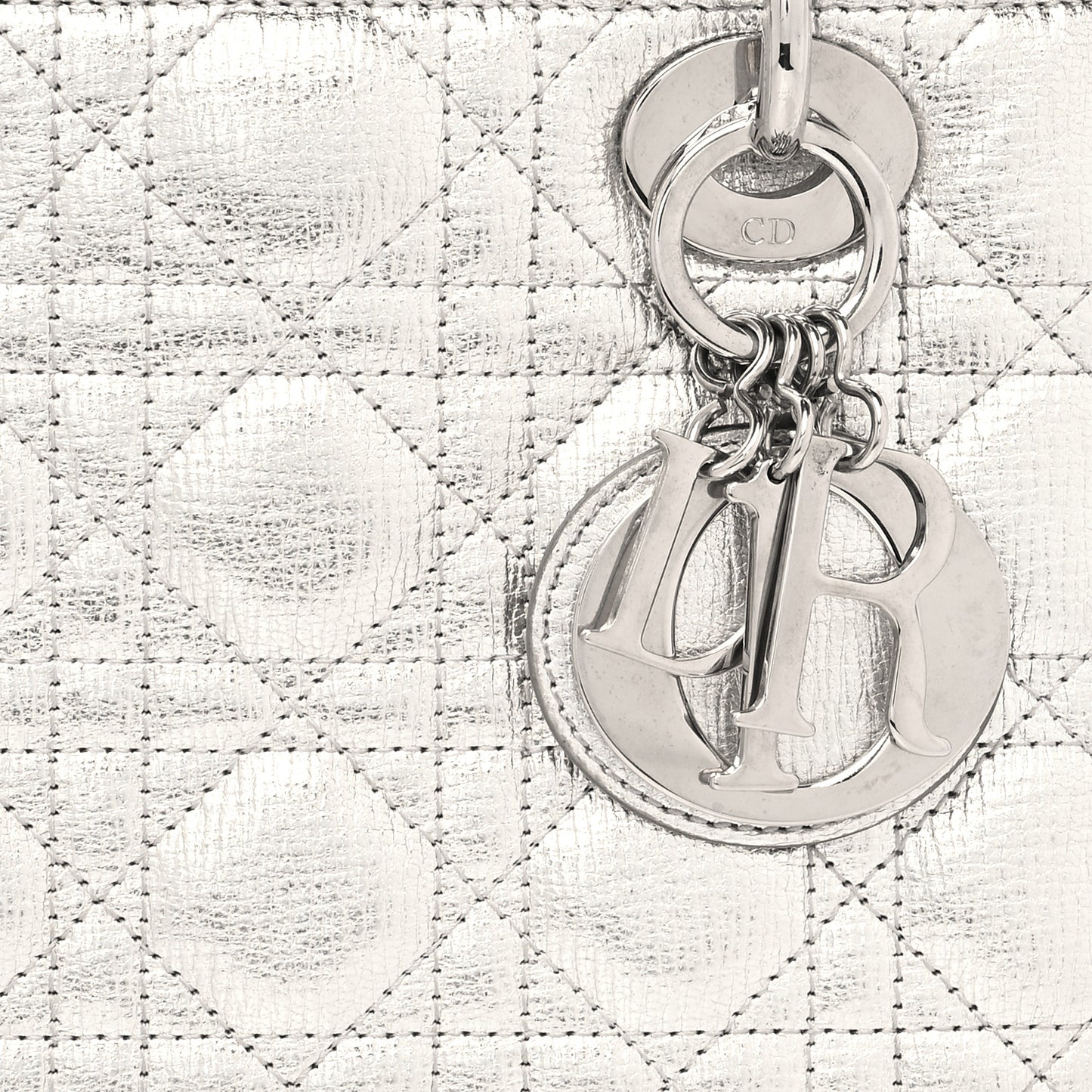 Metallic Grained Calfskin Cannage Small Lucky Badges My Lady Dior Silver