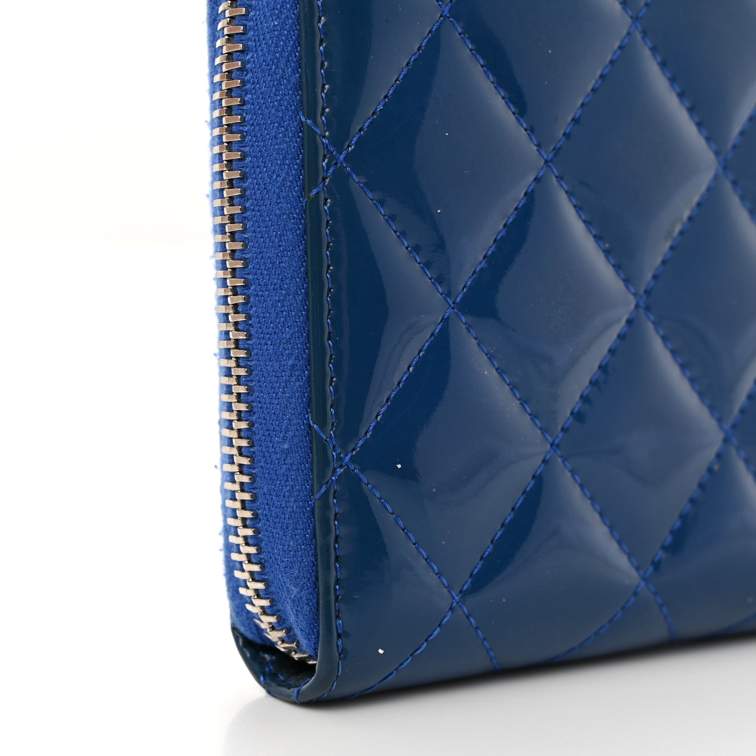 Chanel Patent Calfskin Quilted Large Gusset Zip Around Wallet Blue 9 of 10