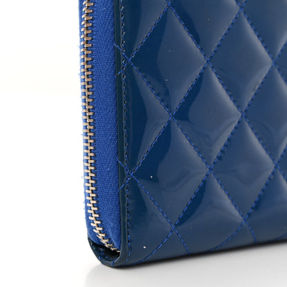 Chanel Patent Calfskin Quilted Large Gusset Zip Around Wallet Blue 9 of 10
