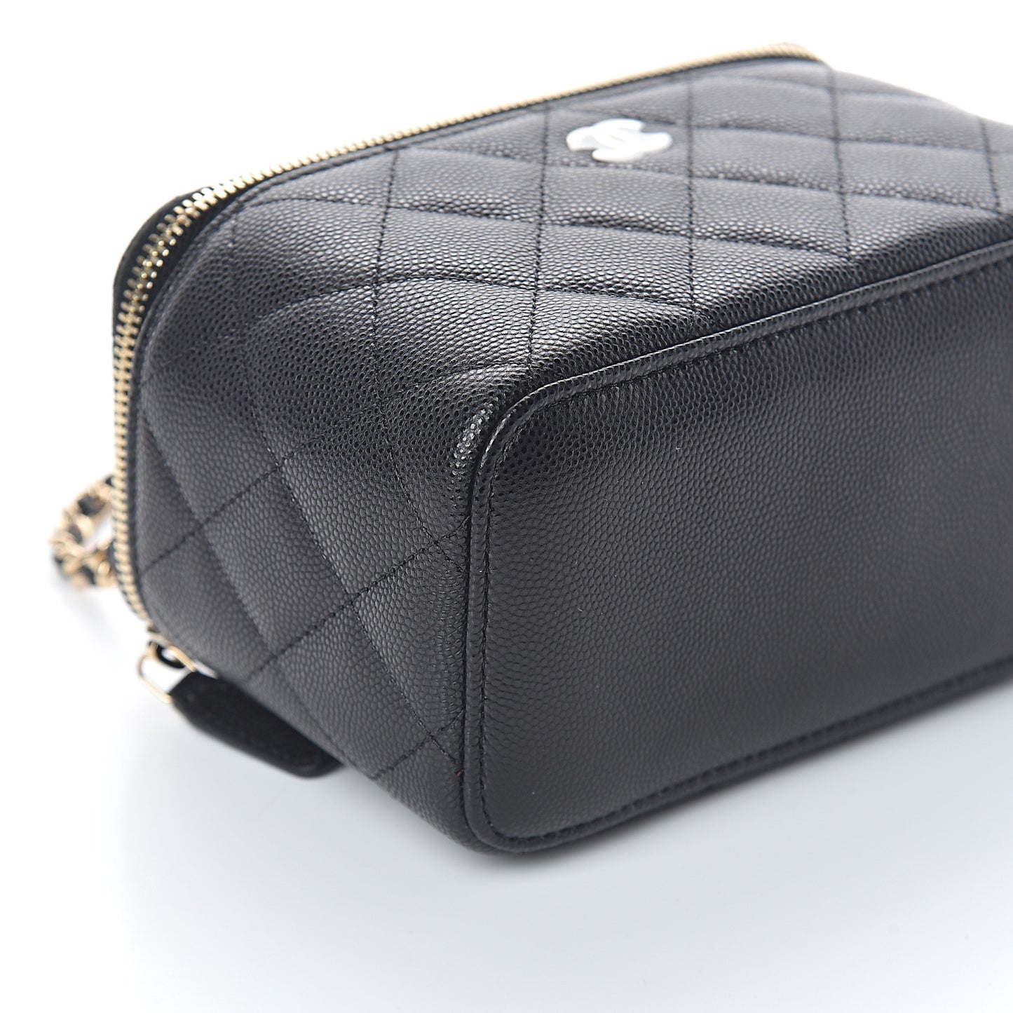 Caviar Quilted Small Vanity Case With Chain Black