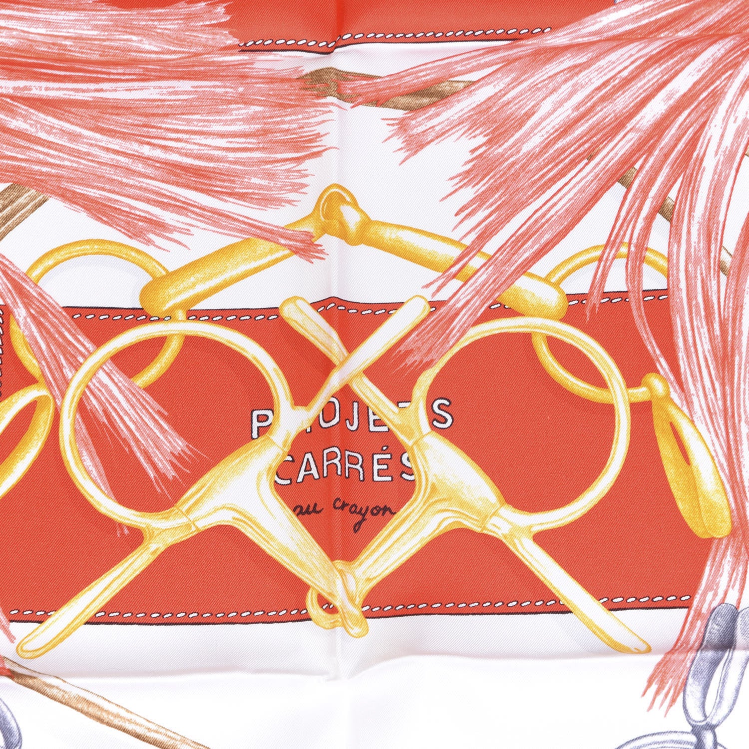 Hermes Silk Projets Carres au Crayon Scarf 90 Rouge White Or 2 of 5