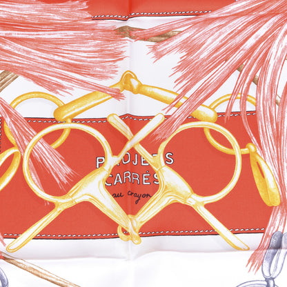 Hermes Silk Projets Carres au Crayon Scarf 90 Rouge White Or 2 of 5