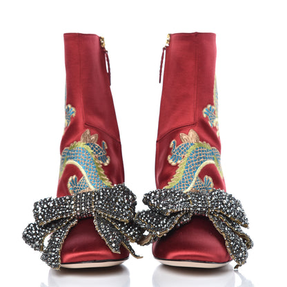 Gucci Silk Satin Malaga Kid Embroidered Candy Dragon Block-Heel Ankle Boot 38 Red 3 of 12