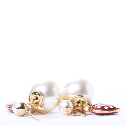 Christian Dior Pearl Heart Dioramour Tribal Earrings Gold Red 4 of 5