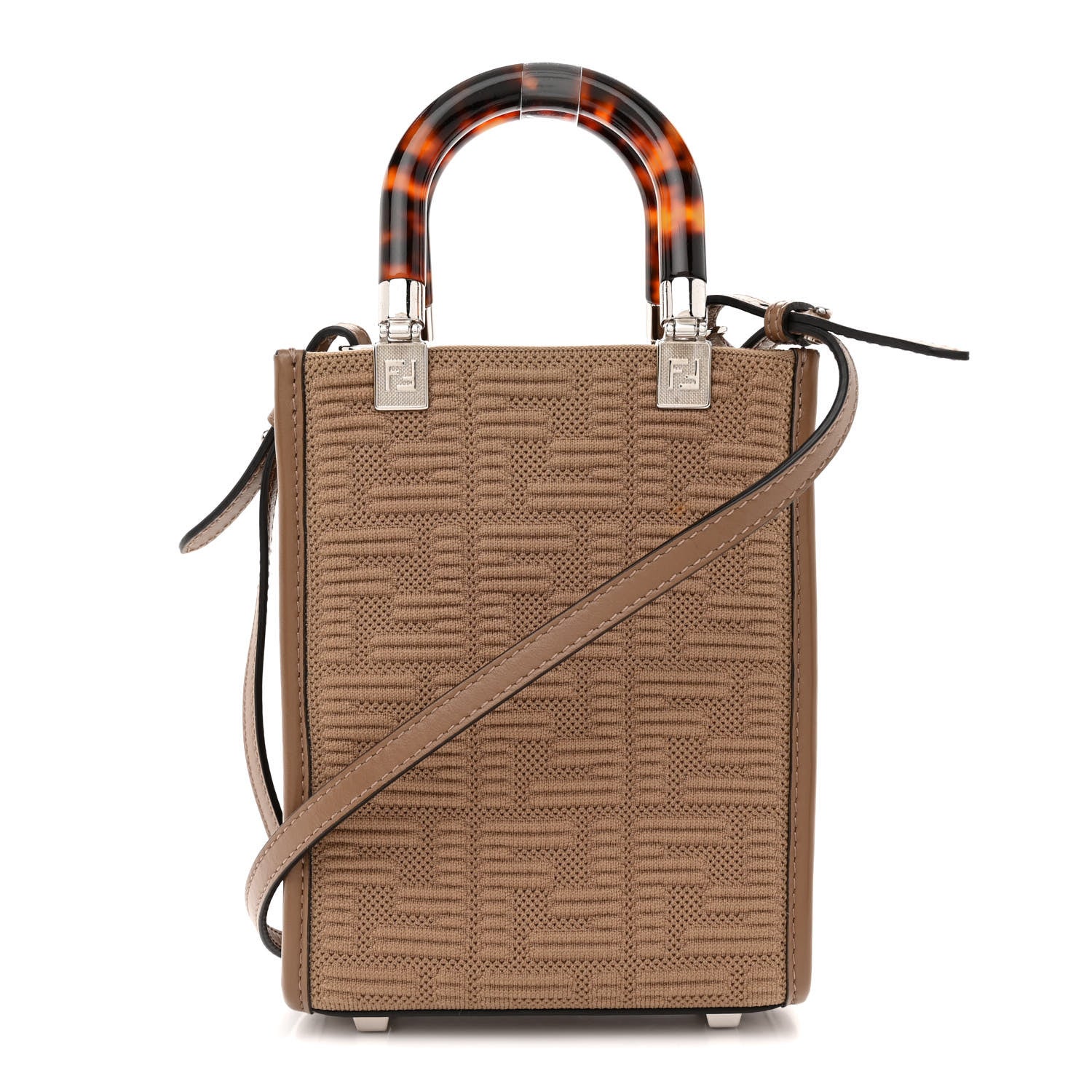 Fendi Technical Fabric Vitello Ceylon Plexiglass FF Mini Fendi Sunshine Shopper Tote Sand 1 of 11