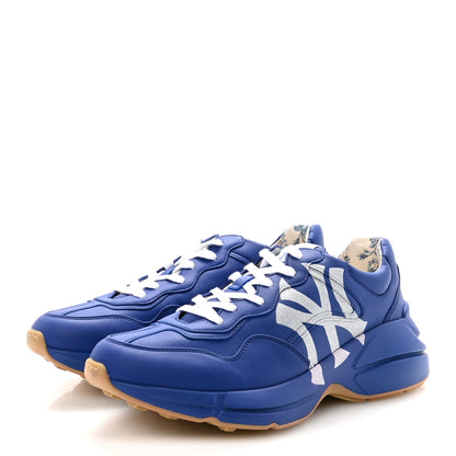 Gucci X MLB Calfskin NY Yankees Mens Rhyton Sneakers 8 Electric Blue 4 of 10