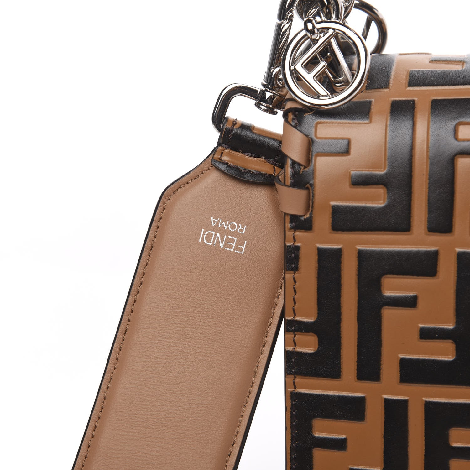Fendi Vitello Century F is Fendi Whipstitch Threads FF Embossed Kan I Shoulder Bag Tobacco Orzo 12 of 14