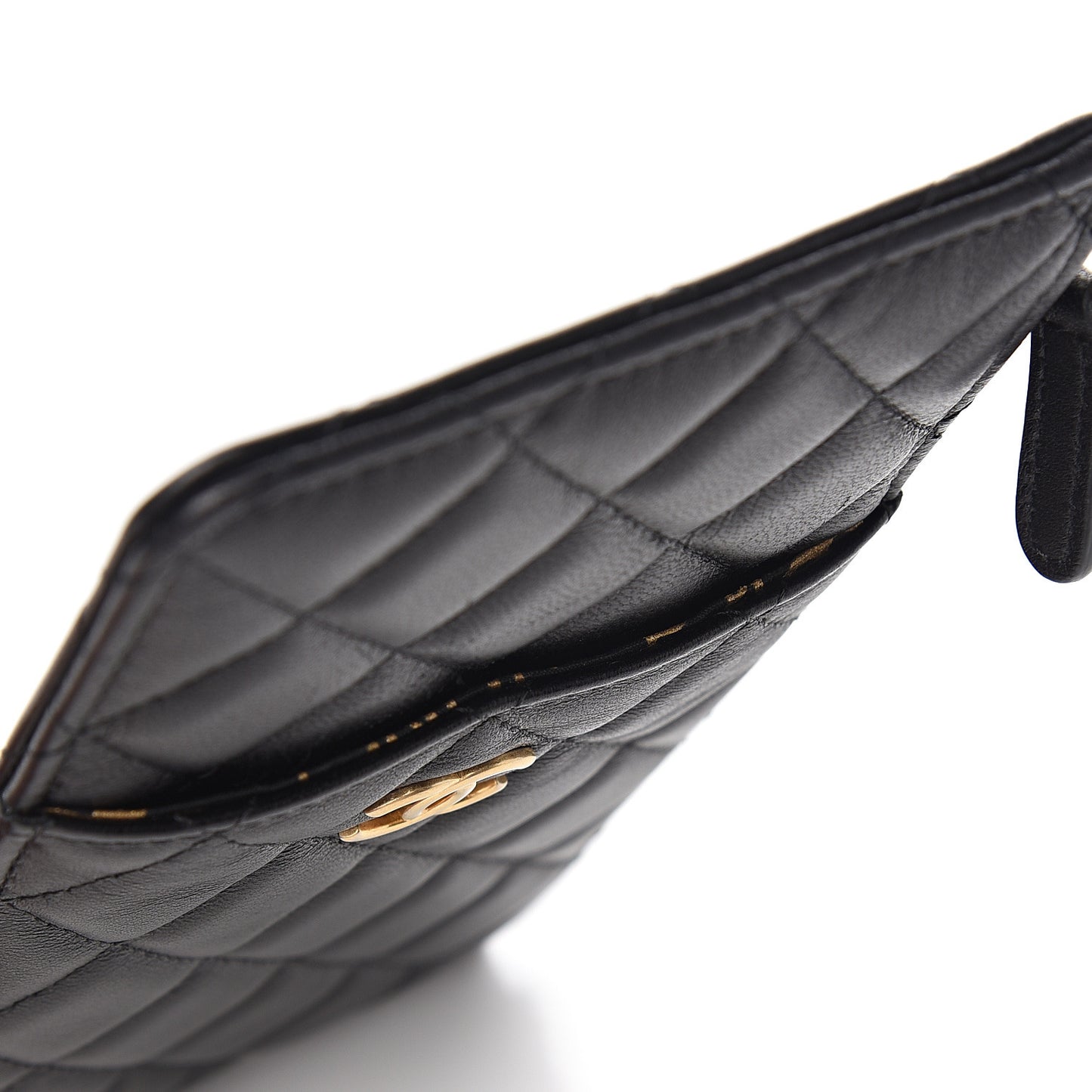Lambskin Quilted Egyptian Amulet Classic Flat Wallet Pouch Black