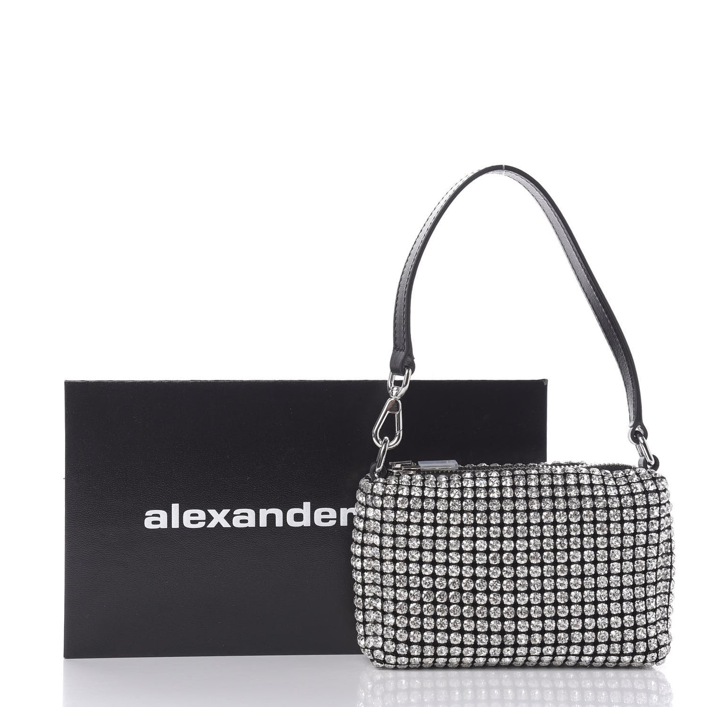 Mesh Crystal Rhinestone Mini Heiress Pouch Black Silver