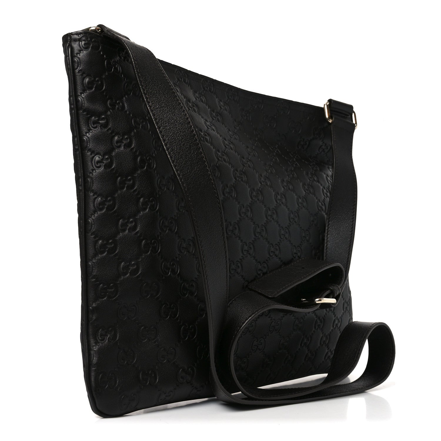 Gucci Guccissima Medium Flat Messenger Bag Black 3 of 10