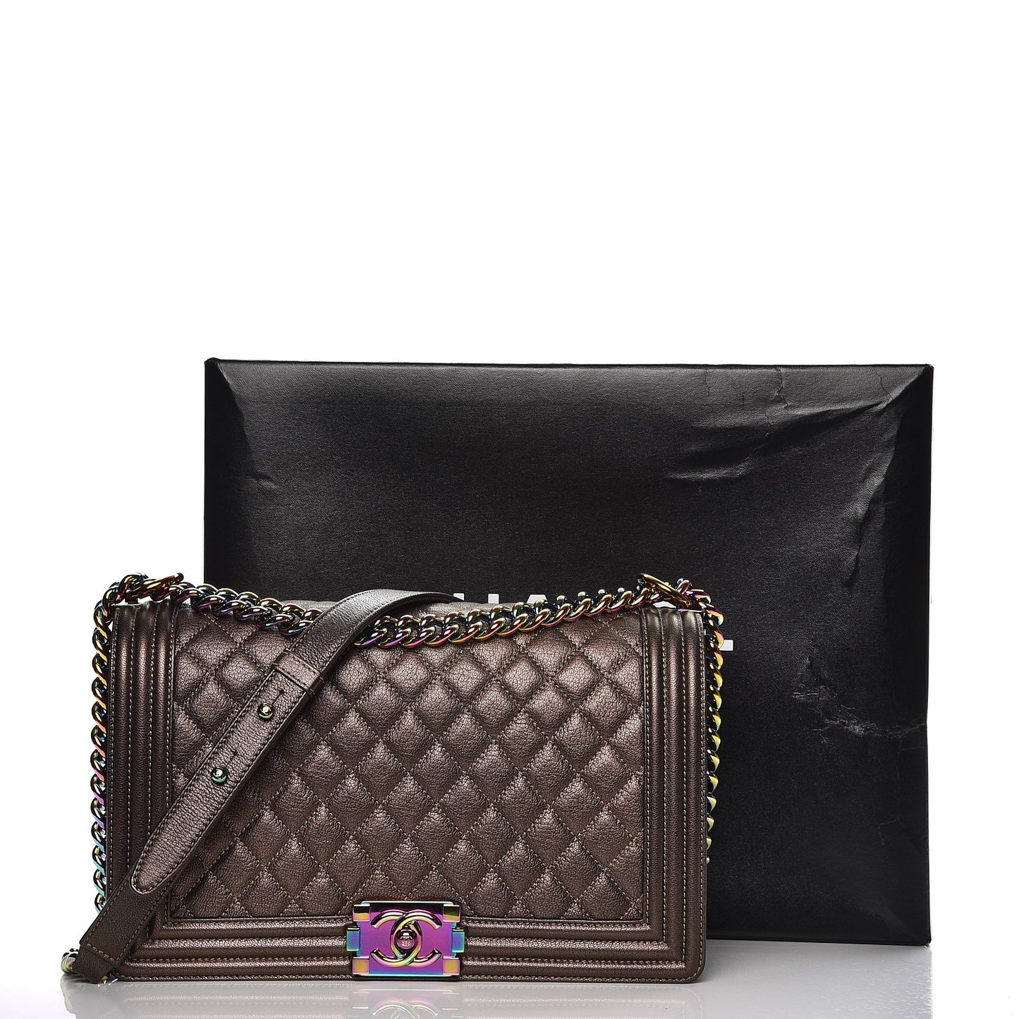 Iridescent Goatskin Quilted New Medium Boy Flap Dark Gold