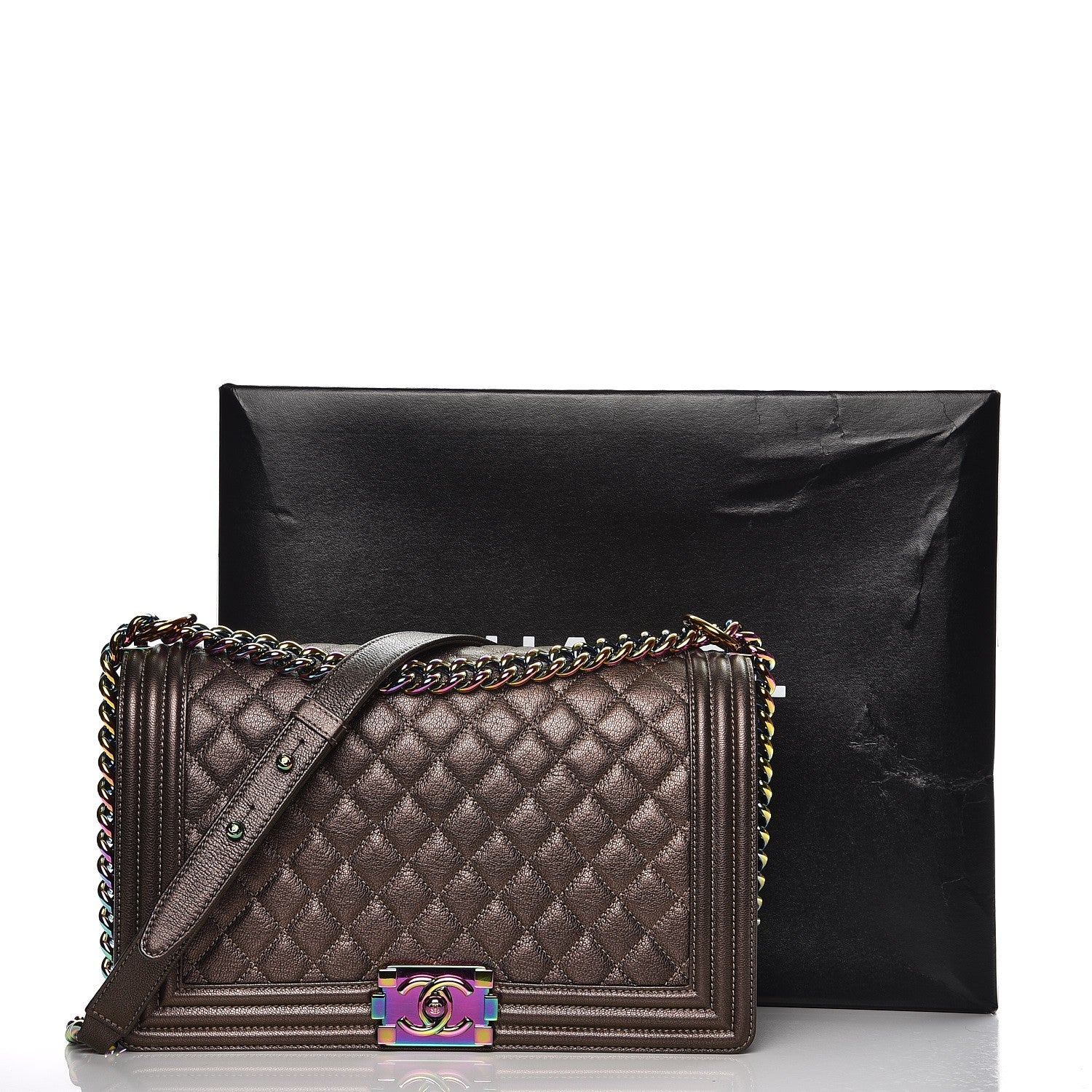 Chanel Iridescent Goatskin Quilted New Medium Boy Flap Dark Gold 6 of 9