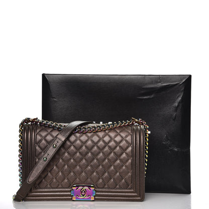 Chanel Iridescent Goatskin Quilted New Medium Boy Flap Dark Gold 6 of 9