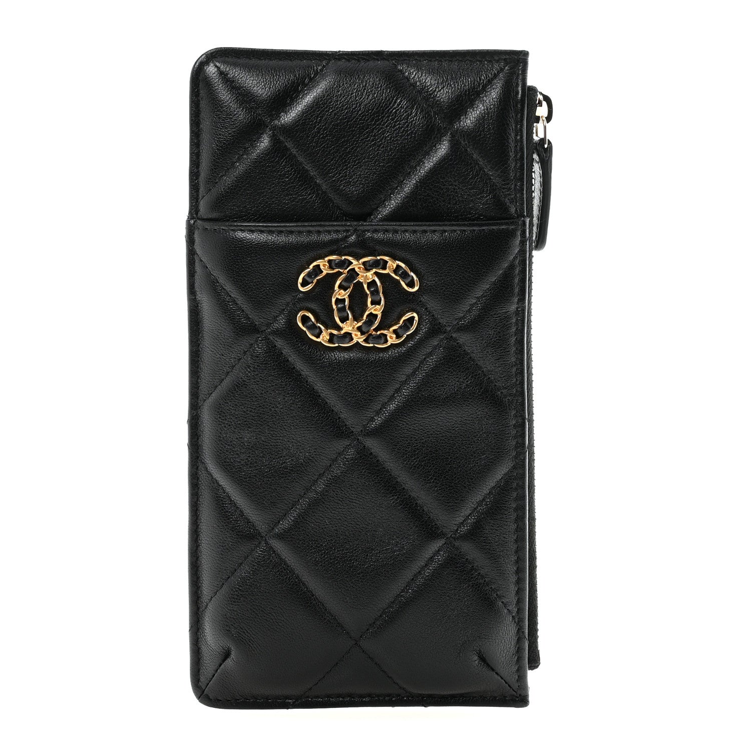 Chanel Goatskin Quilted Chanel 19 Flat Wallet Pouch Black 1 of 14