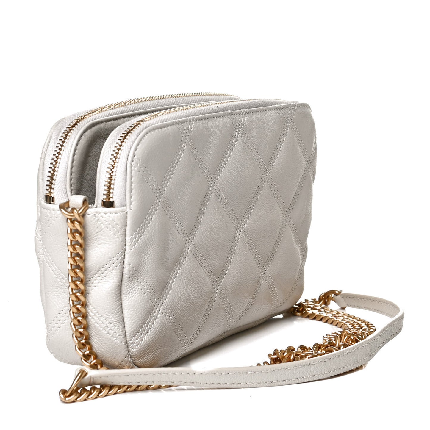 Grained Lambskin Quilted Mini Becky Double Zip Bag Vintage White