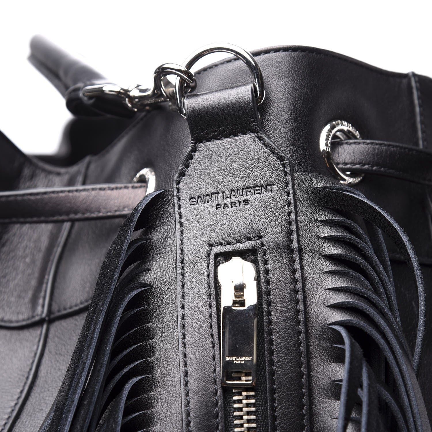 Saint Laurent Calfskin Fringe Bucket Bag Black 13 of 14