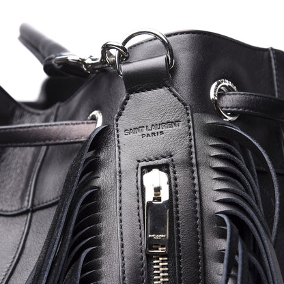 Saint Laurent Calfskin Fringe Bucket Bag Black 13 of 14