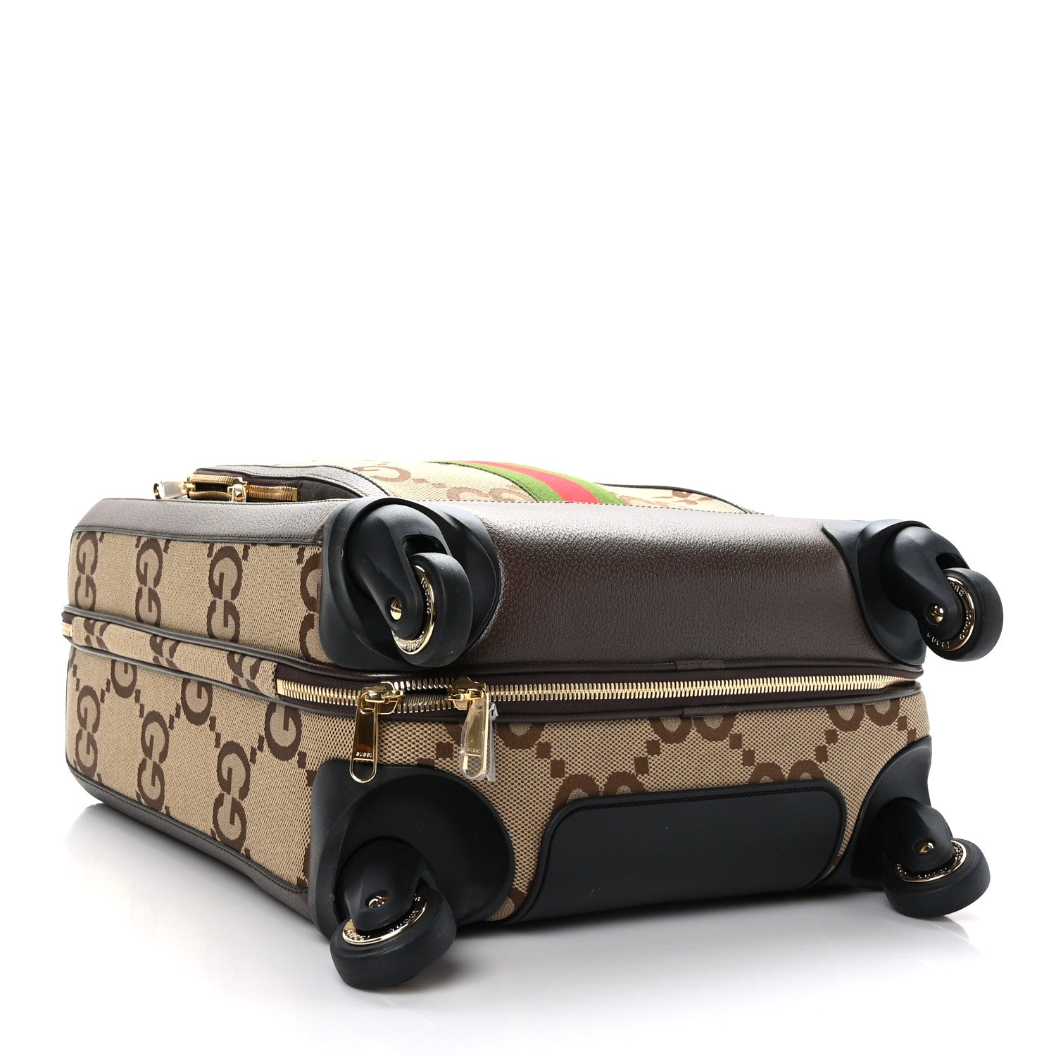 Gucci Monogram Jumbo GG Textured Dollar Calfskin Web Small Savoy Cabin Trolley Camel Ebony New Acero 3 of 8