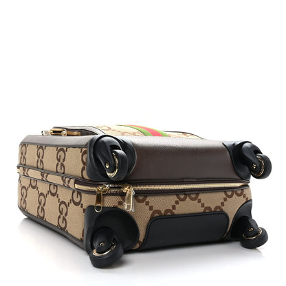 Gucci Monogram Jumbo GG Textured Dollar Calfskin Web Small Savoy Cabin Trolley Camel Ebony New Acero 3 of 8