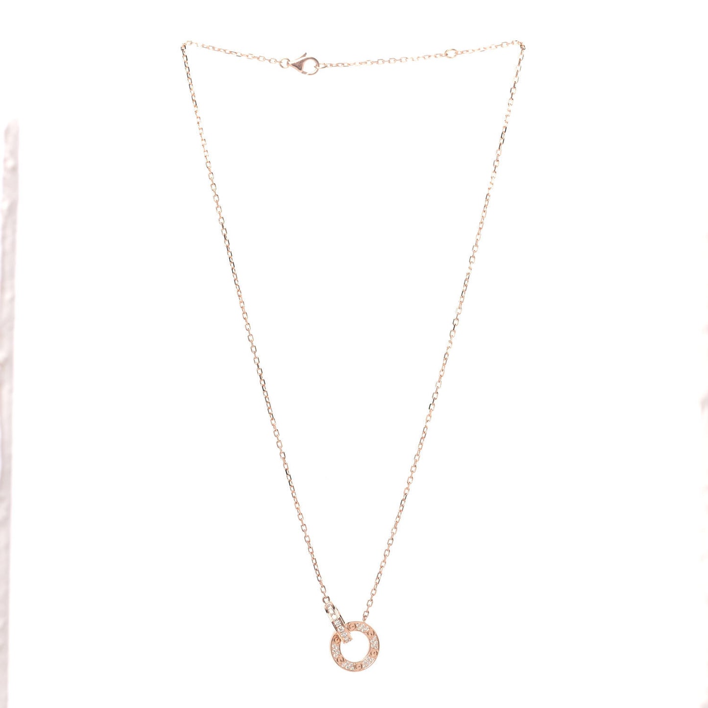18K Pink Gold Diamond Interlocking LOVE Paved Necklace