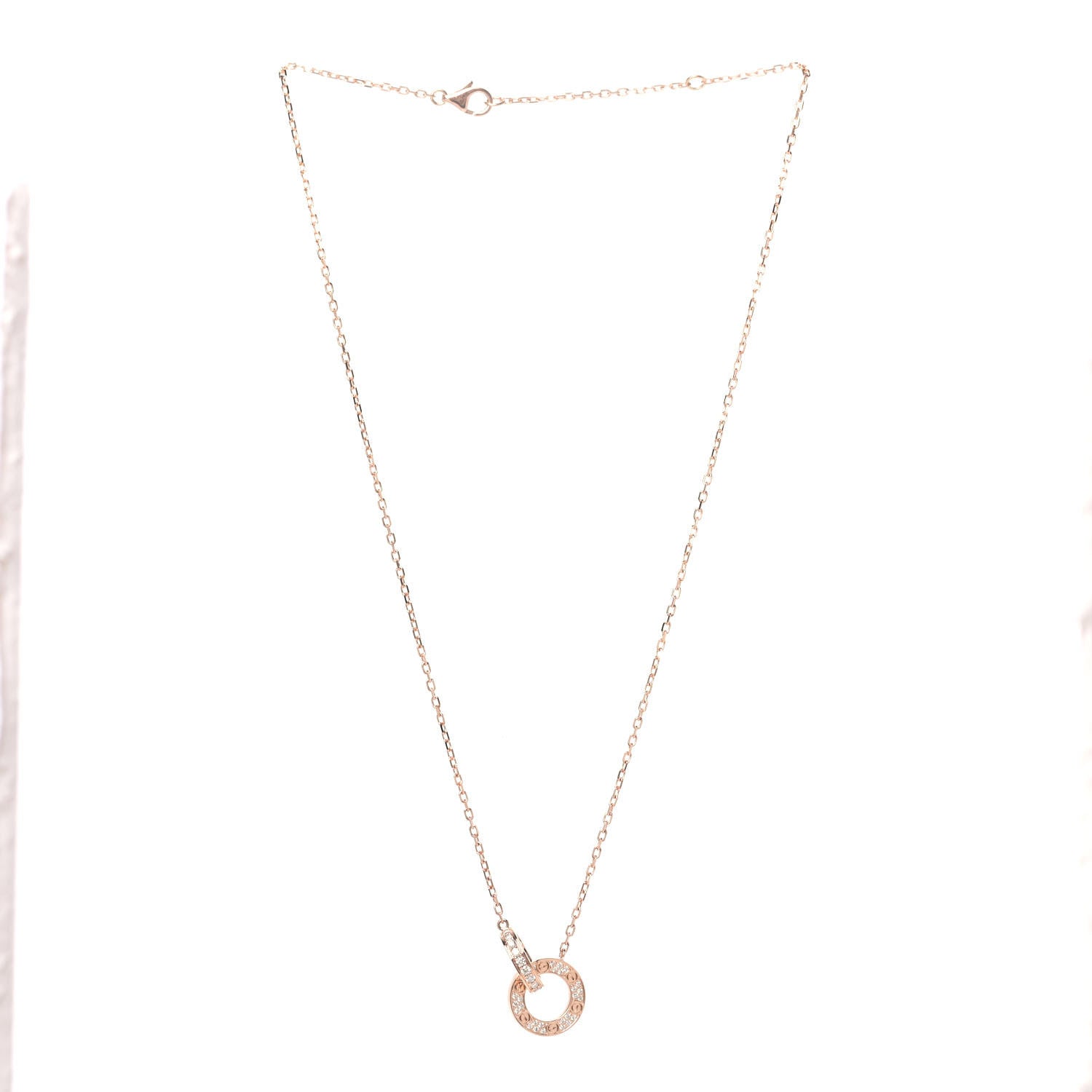 Cartier 18K Pink Gold Diamond Interlocking LOVE Paved Necklace 3 of 6