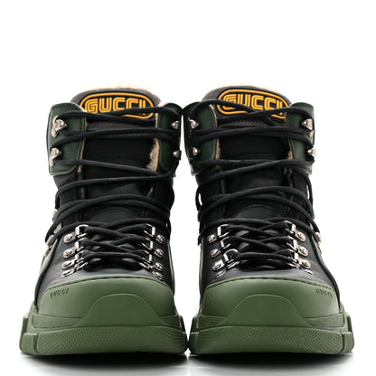 Gucci X SEGA Calfskin Suede Shearling Mens Flashtrek High-Top Sneakers 7.5 Black Olive Green 2 of 8
