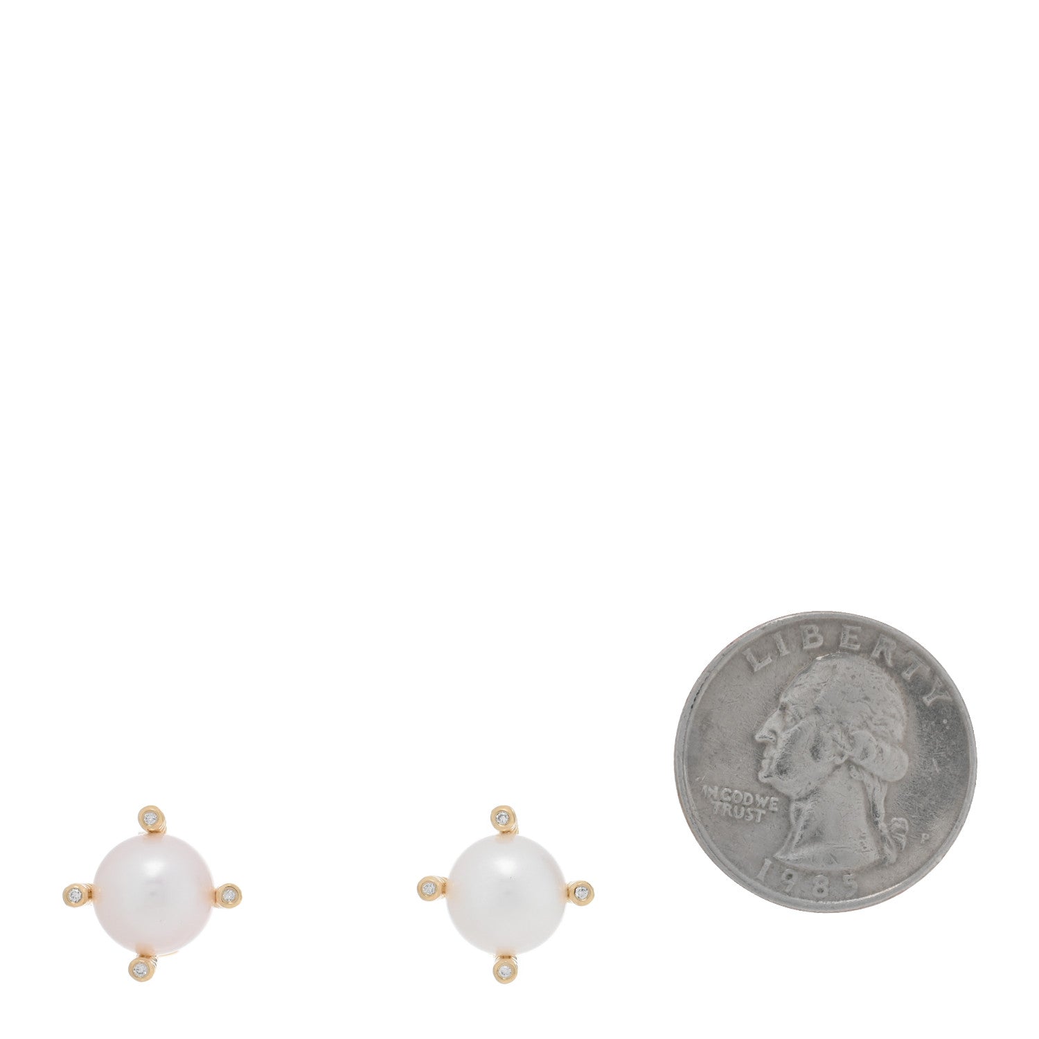 David Yurman 18K Yellow Gold Diamond Pearl 9.5mm Cable Stud Earrings 2 of 5