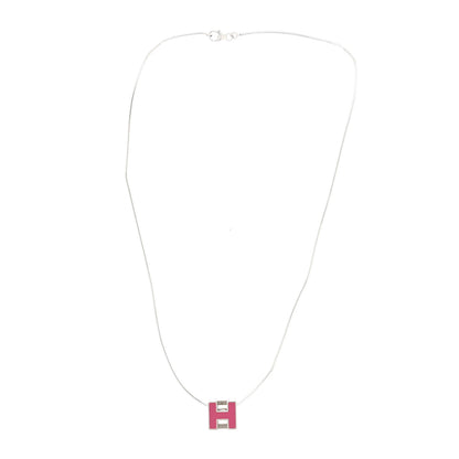 Hermes Lacquered Palladium Cage d'H Pendant Necklace Rose Indien 2 of 3