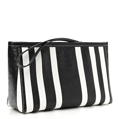Balenciaga Agneau Arena Striped Patchwork Small Barbes Z Pouch with Handle Black White 4 of 11