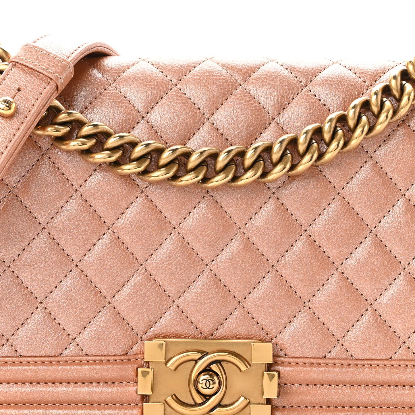Metallic Calfskin Quilted Medium Boy Flap Dark Beige