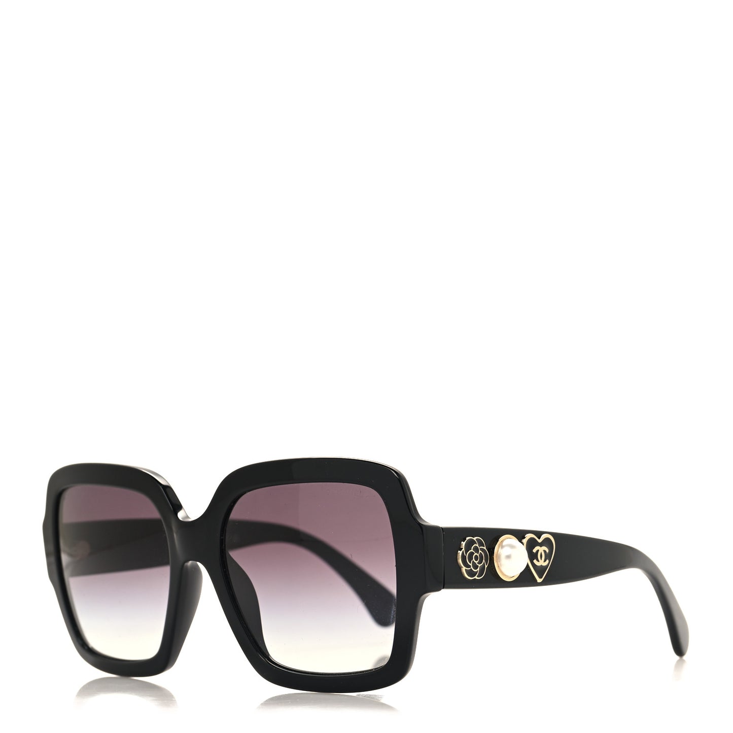 Acetate Charms Pearl Square Sunglasses 5479-A Black Gold