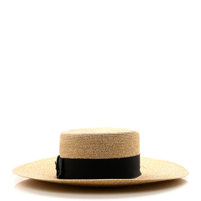 Gucci Glittered Straw Grosgrain Wide Brim Hat L Gold Black 3 of 10