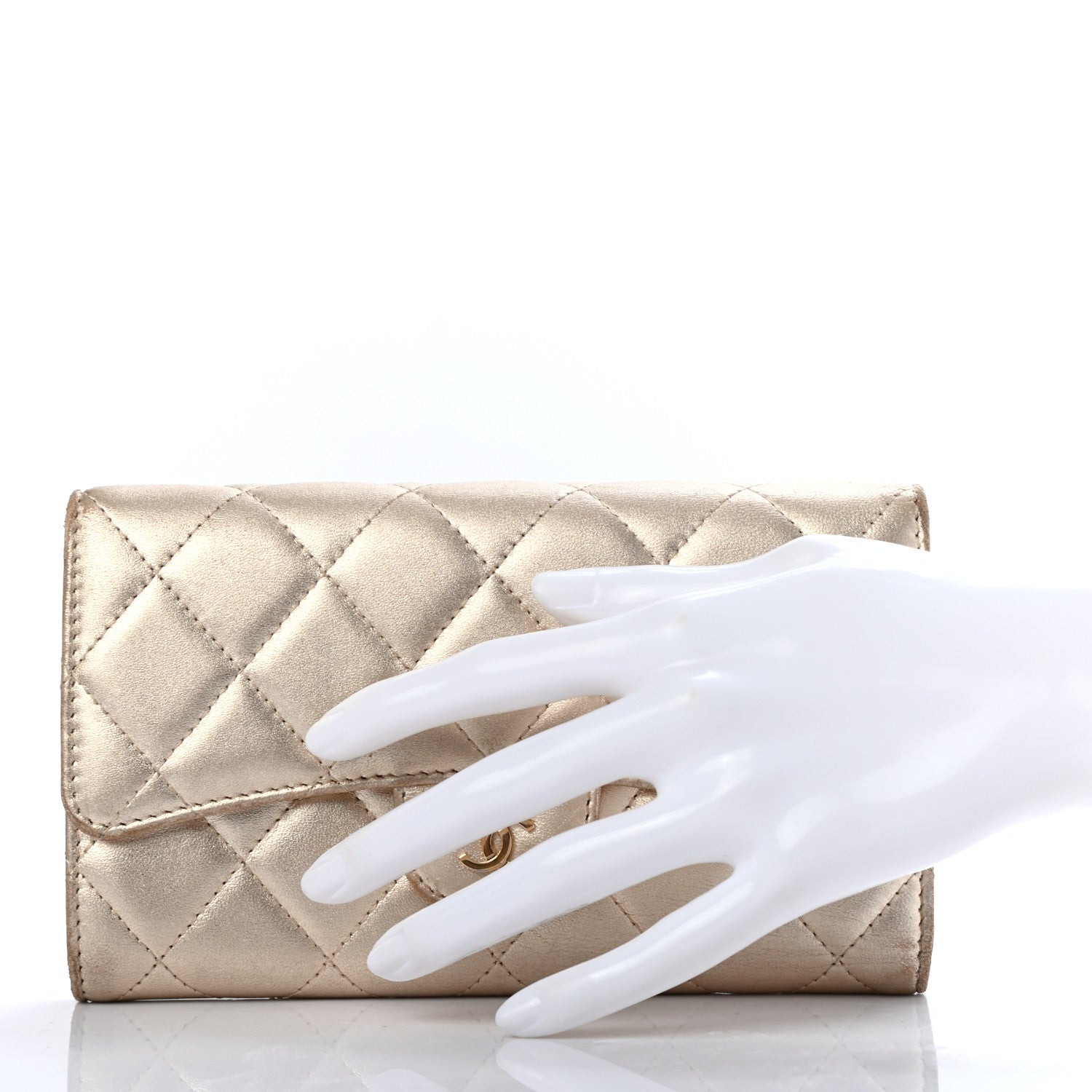 Chanel Metallic Lambskin Quilted Large Flap Wallet Gold 2 of 7
