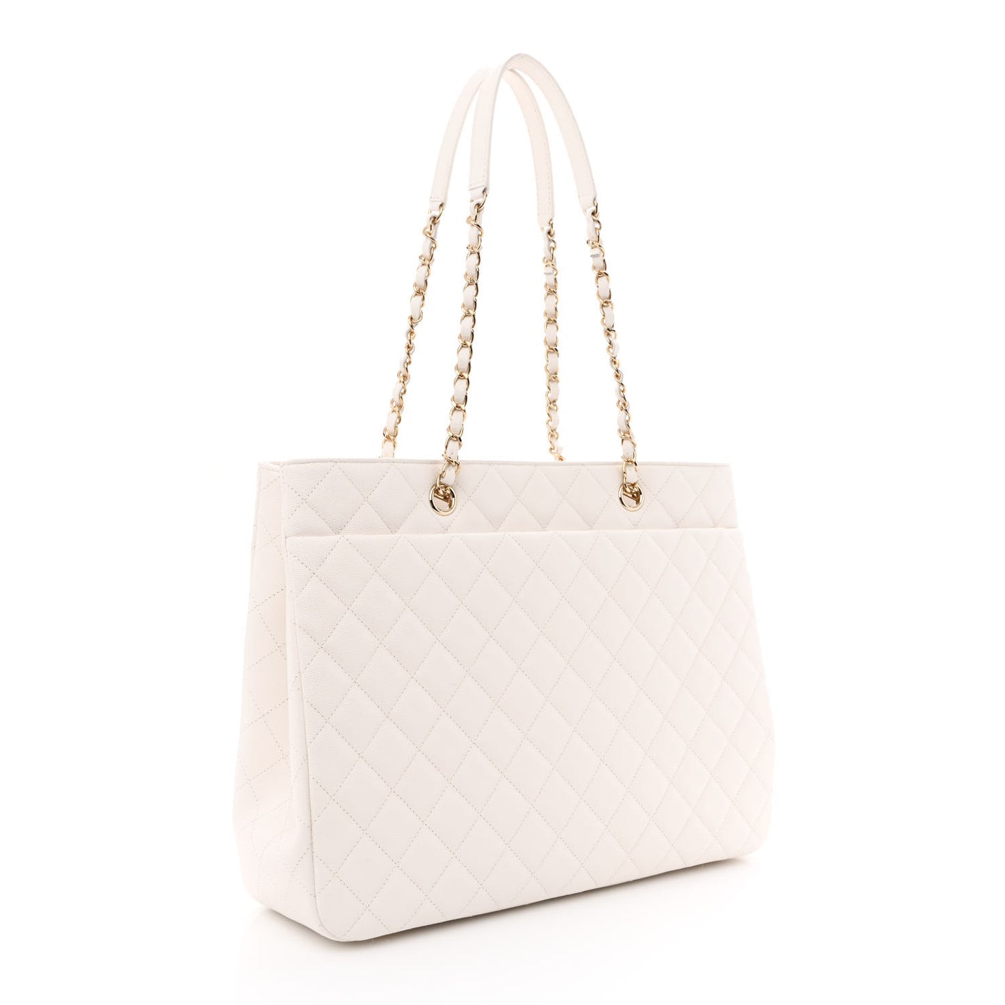 Caviar Quilted Large Classic Shopping Tote White