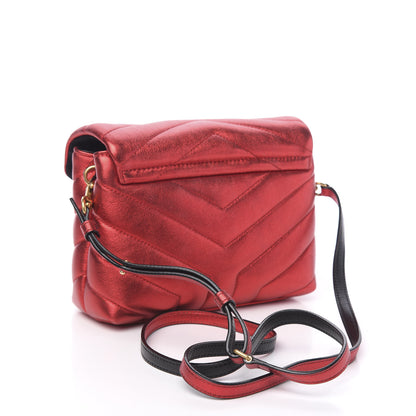 Saint Laurent Metallic Calfskin Matelasse Toy Loulou Monogram Chain Satchel Red 2 of 9