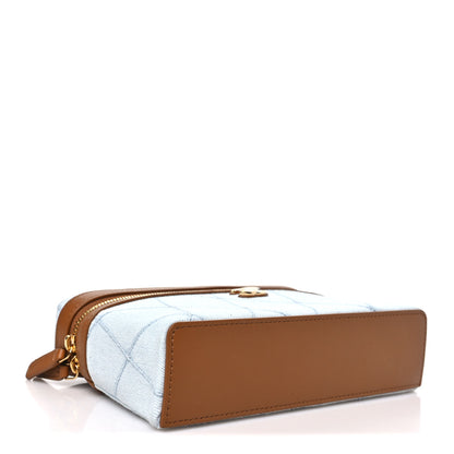 Chanel Washed Denim Calfskin Quilted Top Handle Slim Vanity Case With Chain Blue Brown 4 of 10