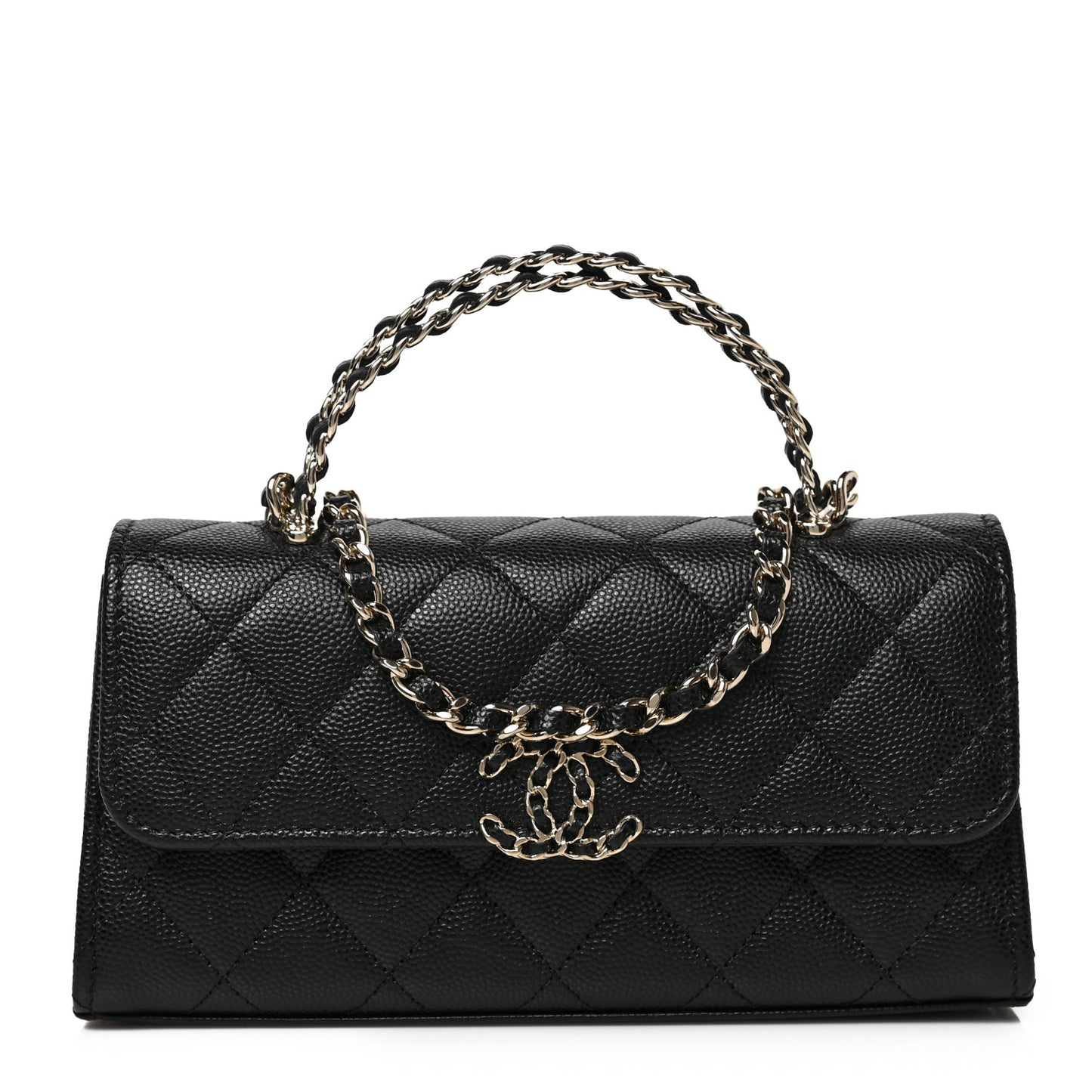 Caviar Quilted Chain Match Top Handle Phone Holder With Chain Black