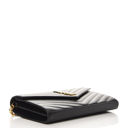 Saint Laurent Grain De Poudre Matelasse Chevron Monogram Chain Wallet Black 4 of 7