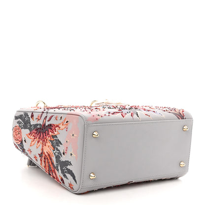 Christian Dior Calfskin Embroidered Beaded Medium Nature Ballet Lady Dior Grey Multicolor 4 of 9
