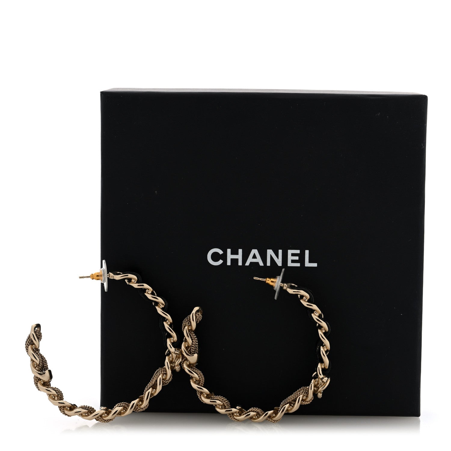 Chanel Lambskin CC Chain Hoop Earrings Gold Black 5 of 5