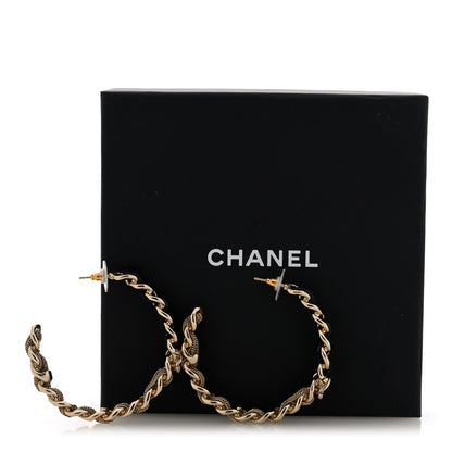 Chanel Lambskin CC Chain Hoop Earrings Gold Black 5 of 5