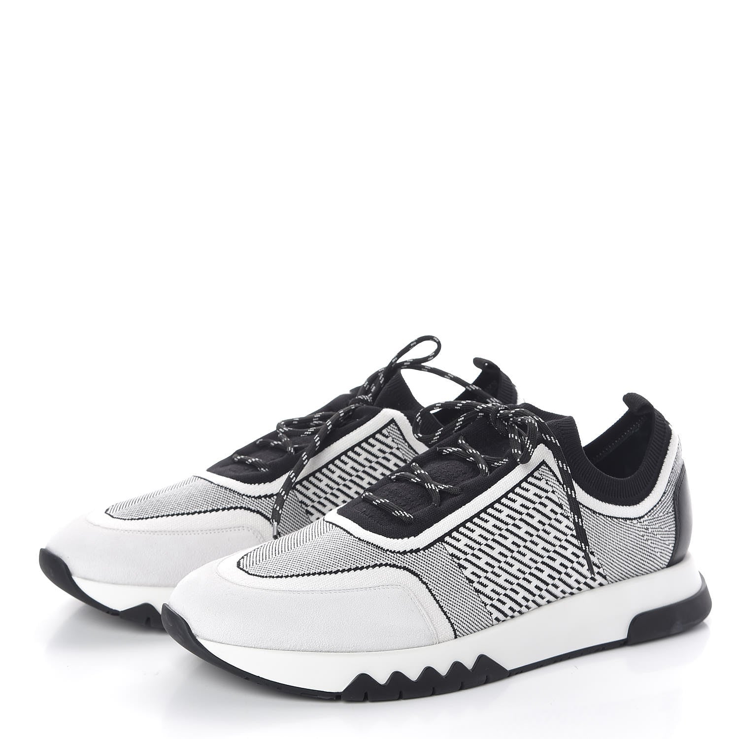 Hermes Knit Goatskin Mens Addict Sneakers 45 Black White 3 of 7