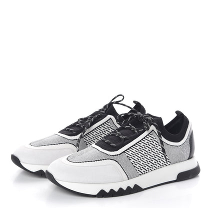 Hermes Knit Goatskin Mens Addict Sneakers 45 Black White 3 of 7